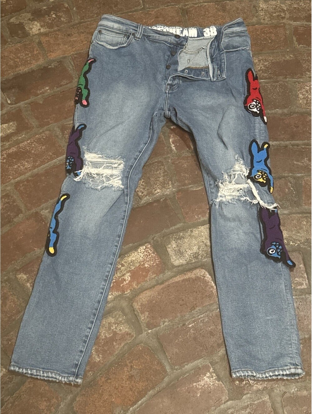 ICECREAM Bill Breaker Distressed Denim Jeans Cones N Bones Men's Size 38